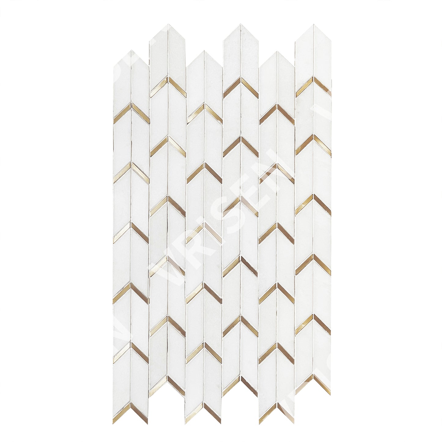 Dolomite White Marble with Gold Accents Waterjet Mosaic Arrow