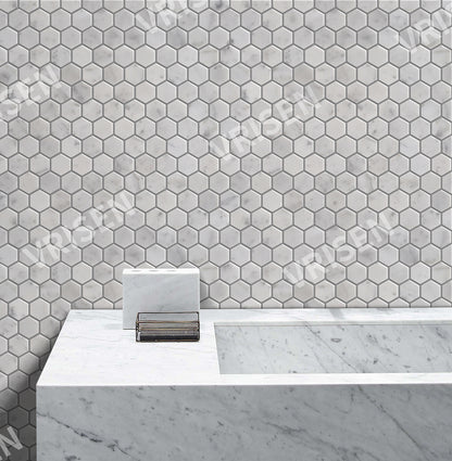 Carrara White Mosaic Polished 1" Hexagon