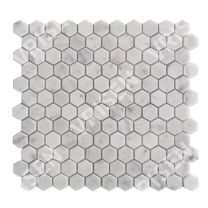 Carrara White Mosaic Polished 1" Hexagon