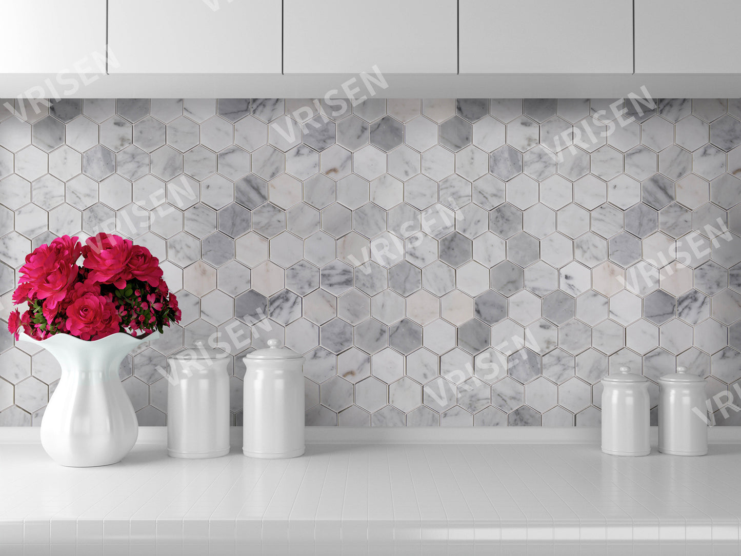 Carrara White Mosaic Polished 2" Hexagon