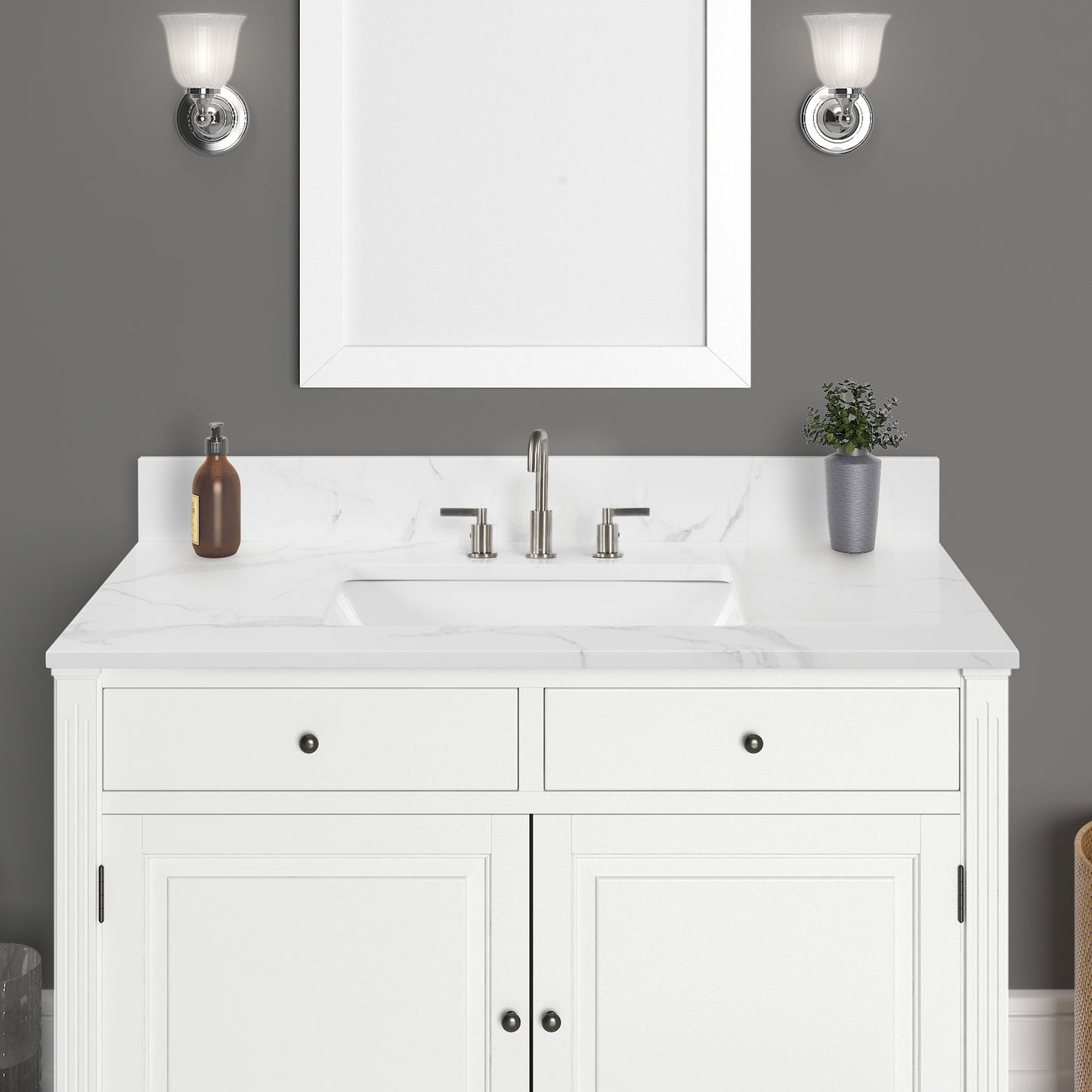 Calacatta Engineered Marble Single Sink Bathroom Vanity Top