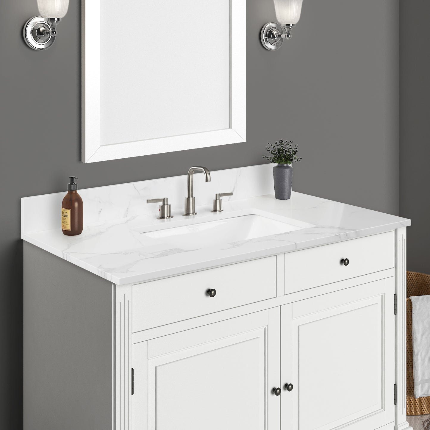 Calacatta Engineered Marble Single Sink Bathroom Vanity Top