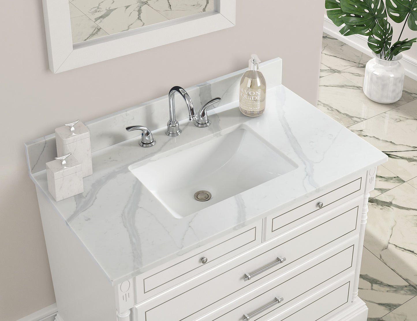 Calacatta Quartz Single Sink Bathroom Vanity Top