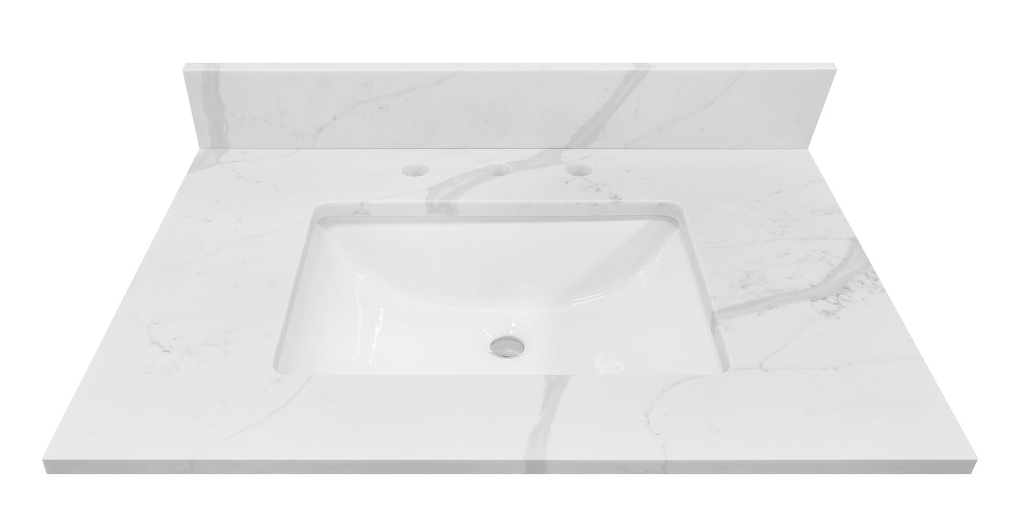 Calacatta Quartz Single Sink Bathroom Vanity Top