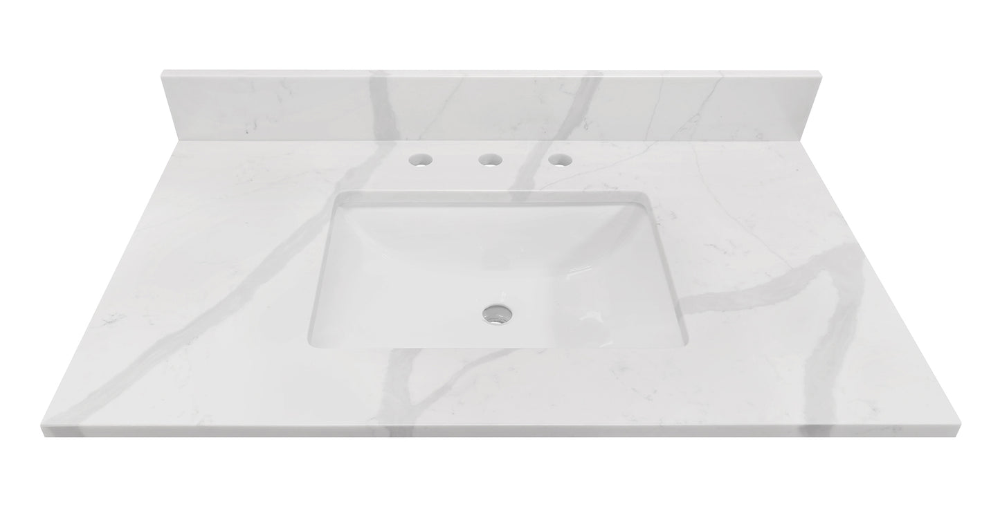 Calacatta Quartz Single Sink Bathroom Vanity Top