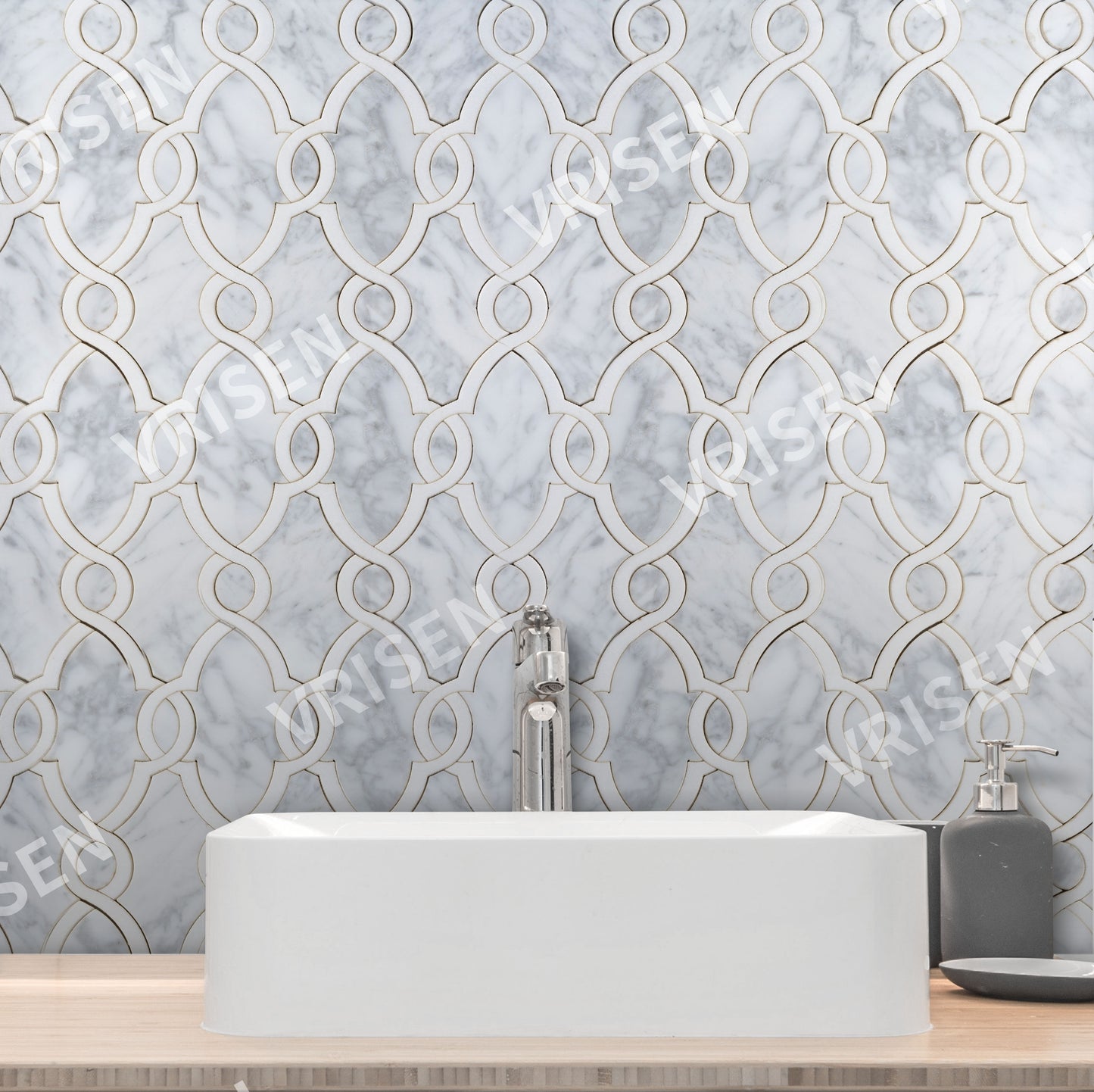 Carrara White & Thassos White Waterjet Mosaic