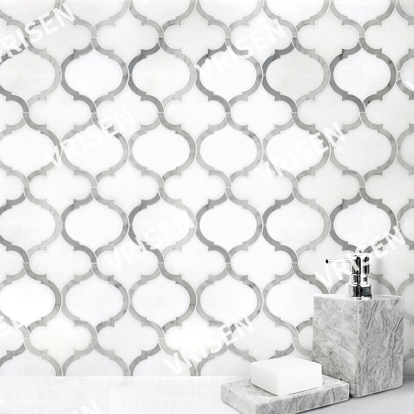Marrakesh - Carrara White & Thassos White Waterjet Mosaic