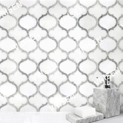 Marrakesh - Carrara White & Thassos White Waterjet Mosaic