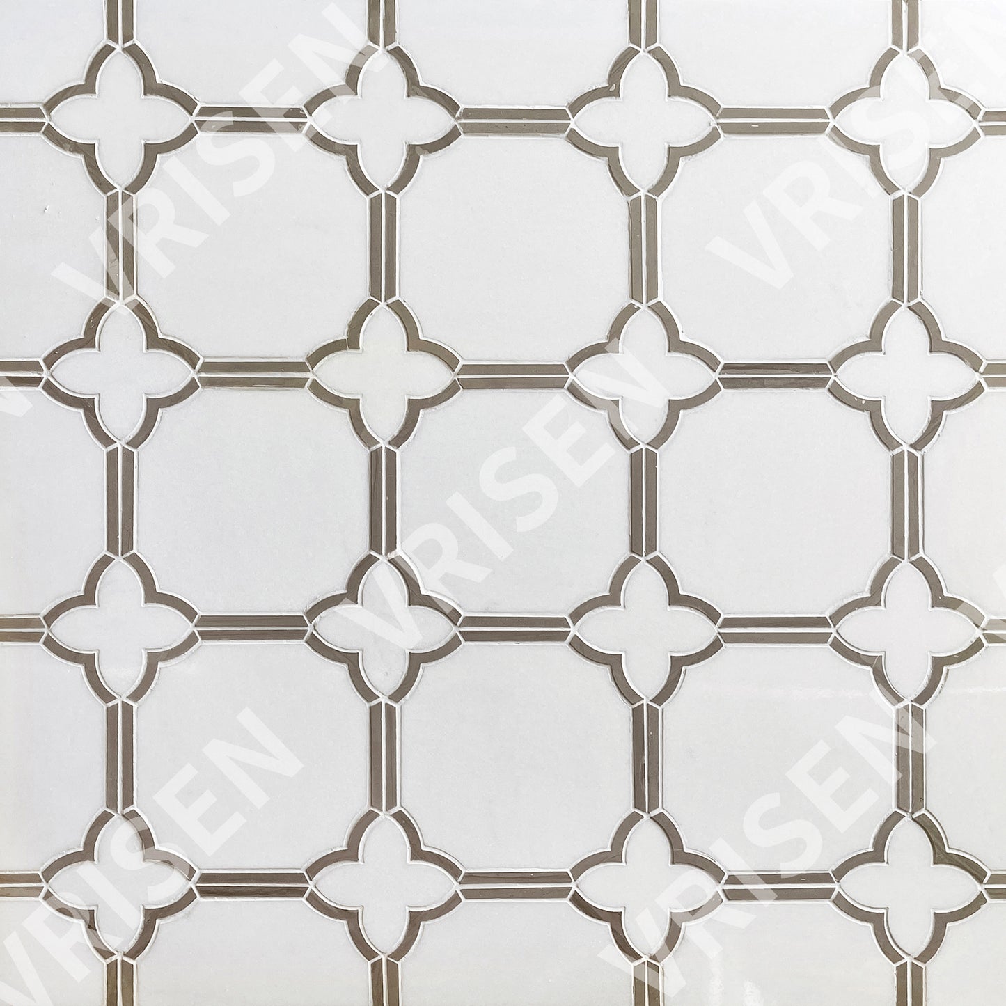 Thassos White & Athens Gray Waterjet Mosaic Patterned