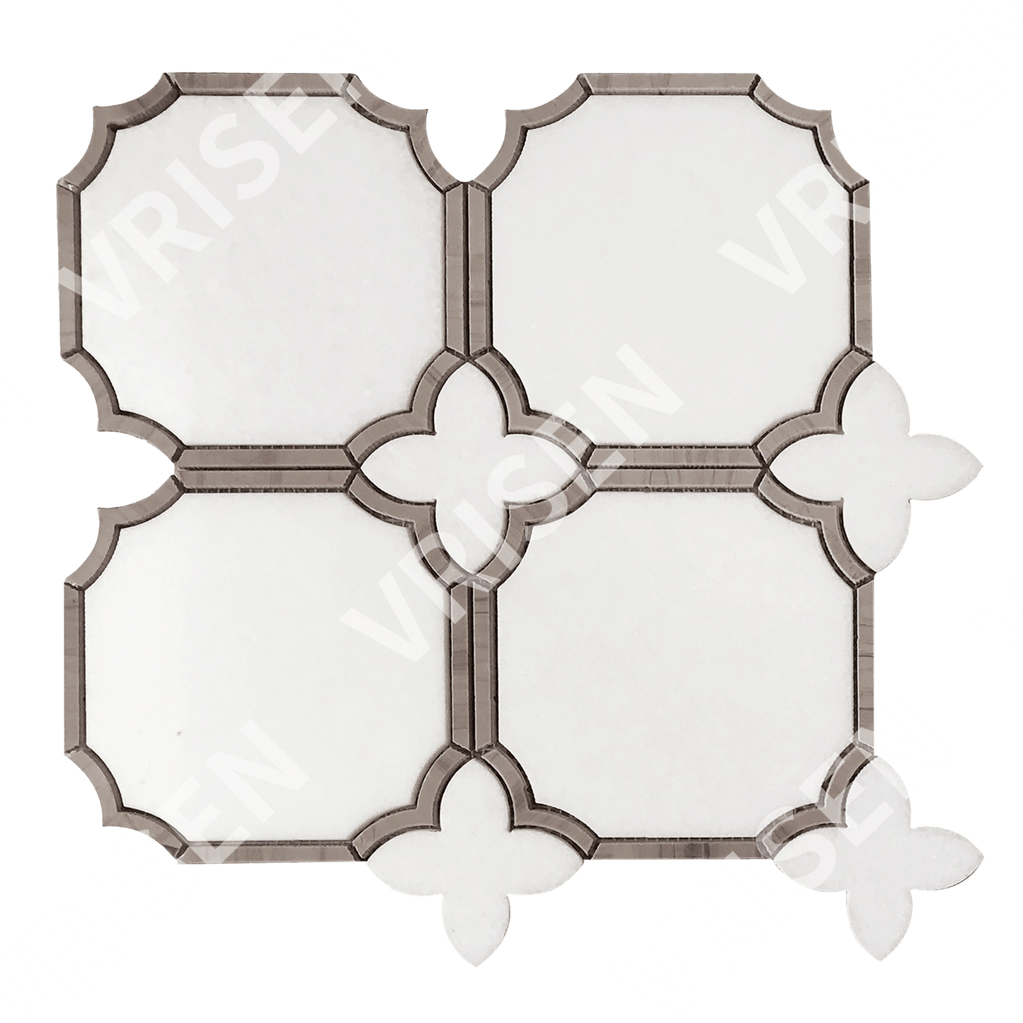 Thassos White & Athens Gray Waterjet Mosaic Patterned