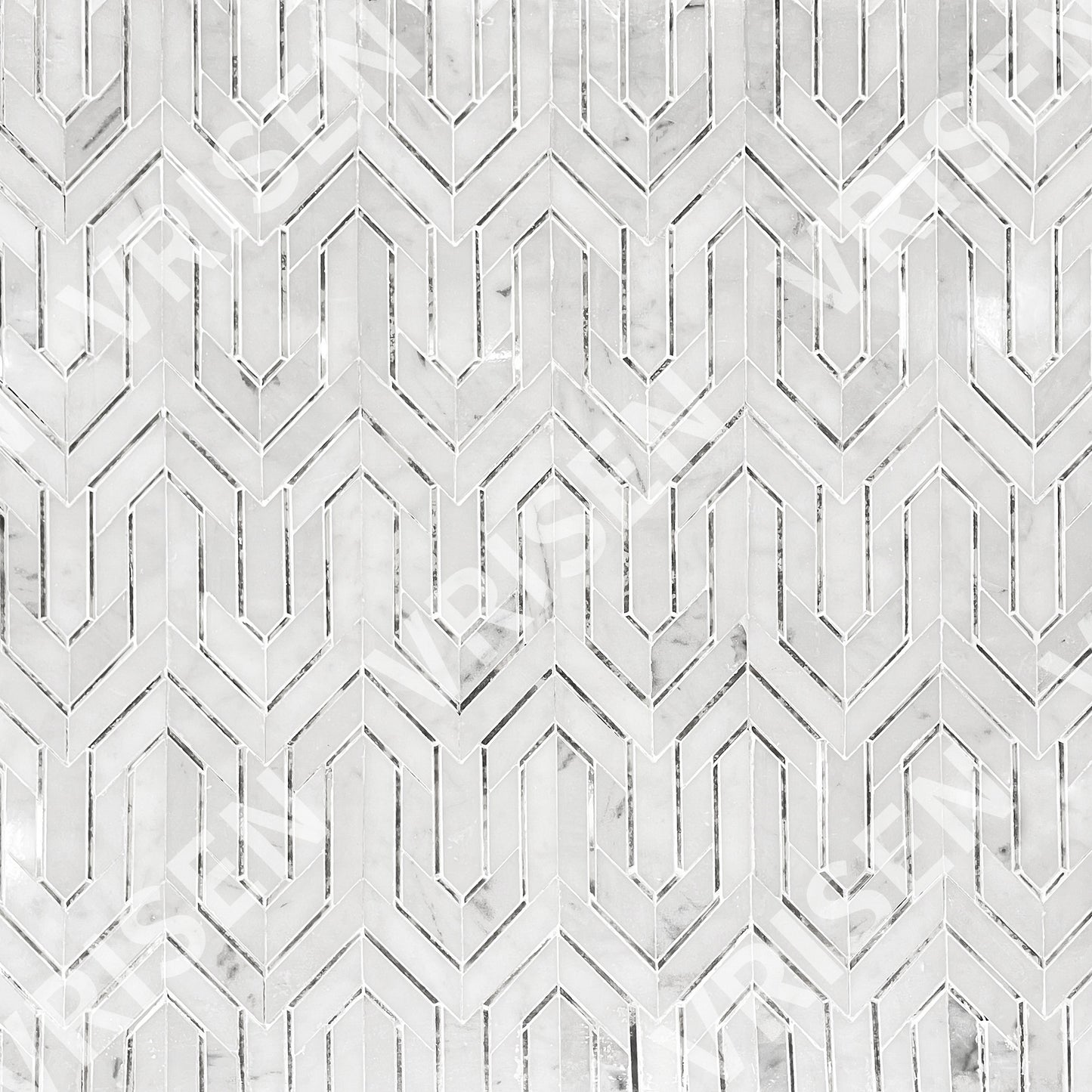 Carrara White with Antique Mirror Waterjet Mosaic Arrow