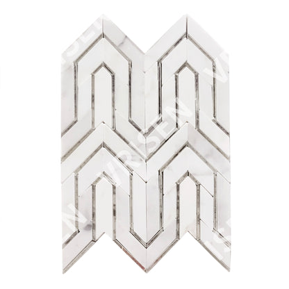 Carrara White with Antique Mirror Waterjet Mosaic Arrow