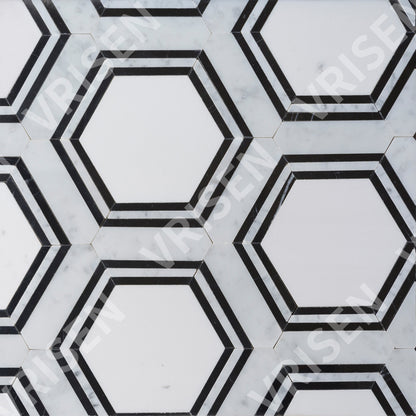 Black And White Waterjet Mosaic Hexagon