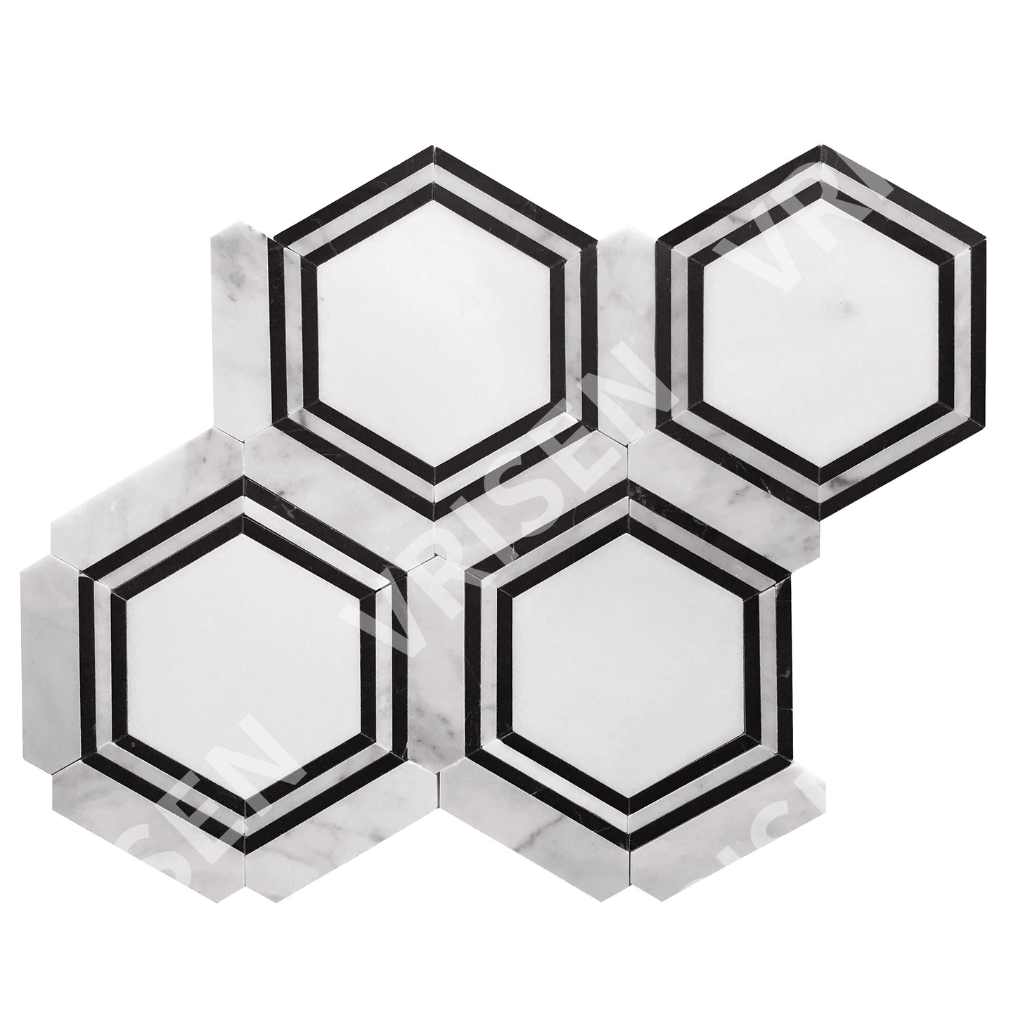 Black And White Waterjet Mosaic Hexagon