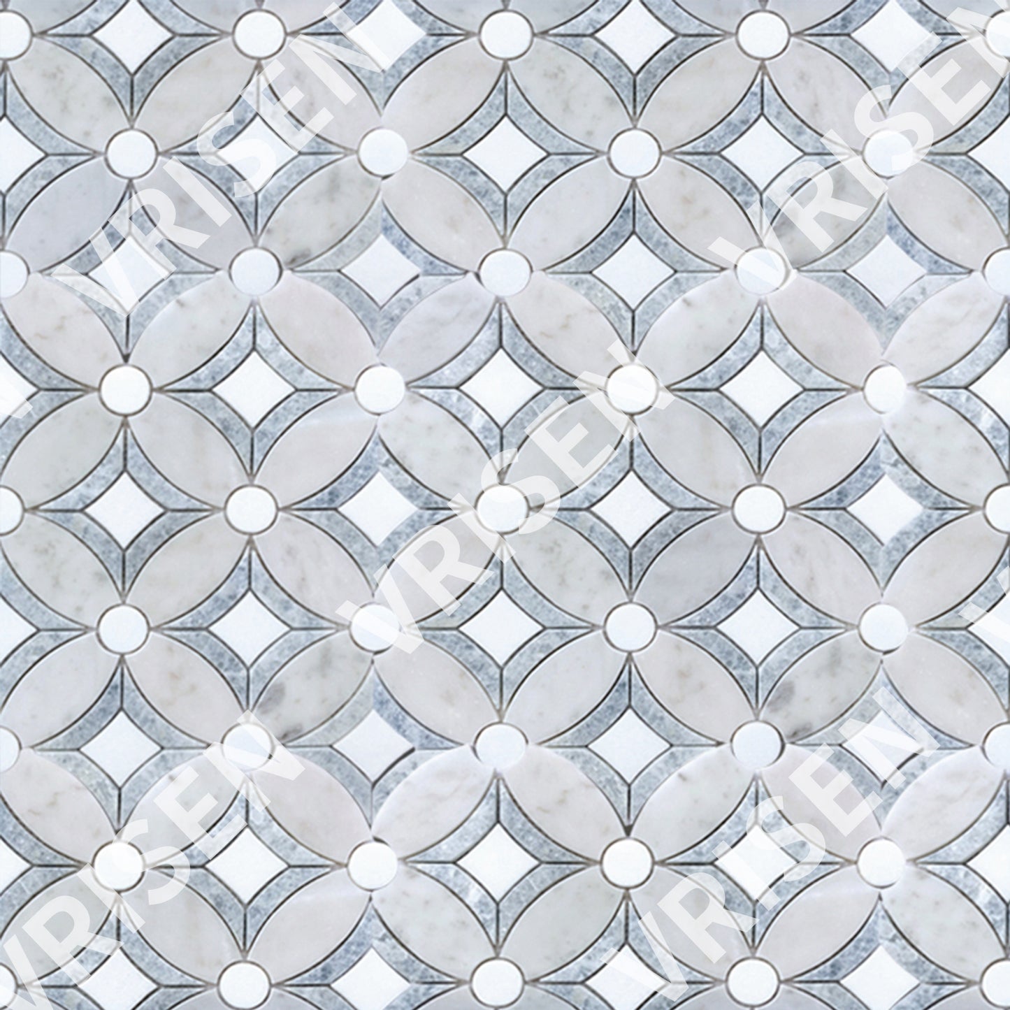 Carrara & Thassos White & Argentina Blue Waterjet Mosaic