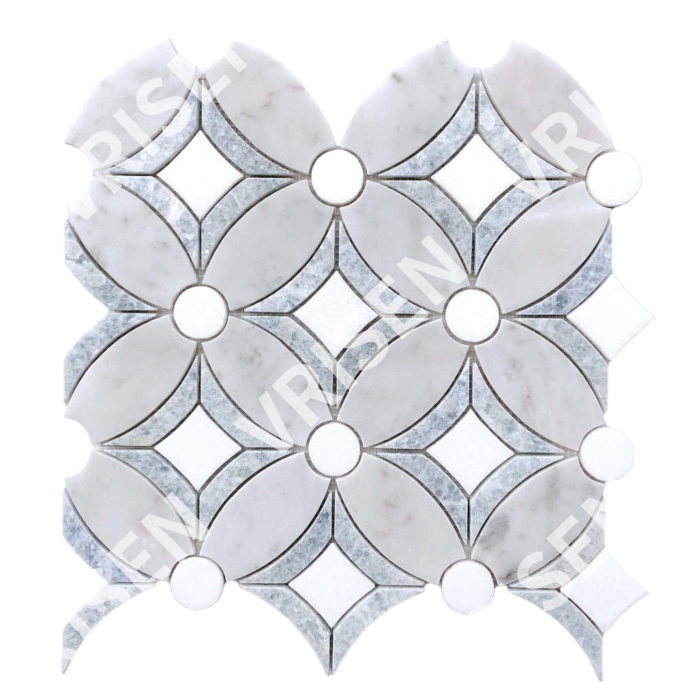 Carrara & Thassos White & Argentina Blue Waterjet Mosaic