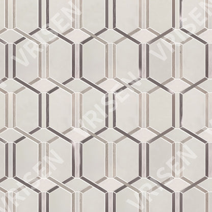 Thassos & Wooden & Athens Gray Waterjet Mosaic