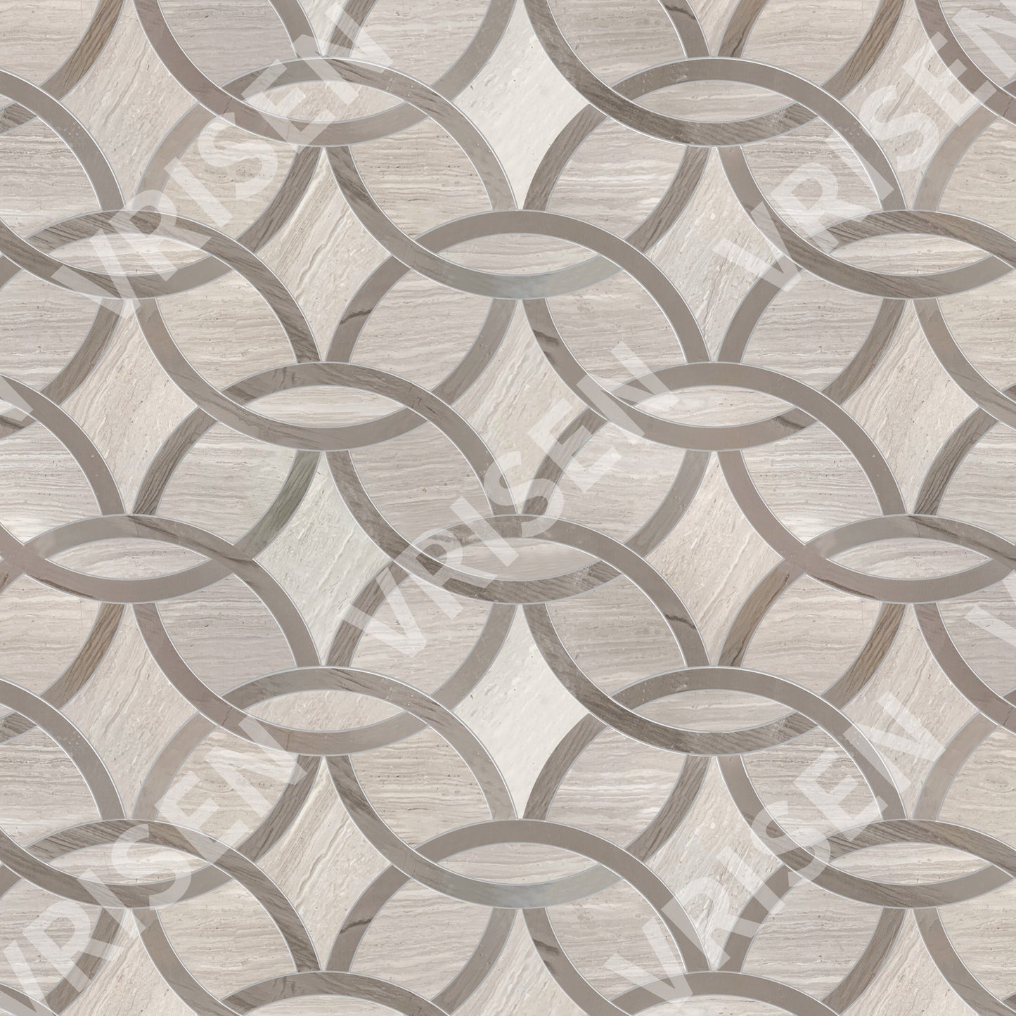 Wooden White & Athens Gray Waterjet Mosaic Interlocking Circles