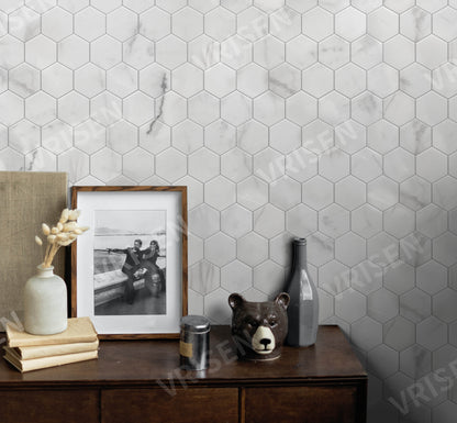 Calacatta White Mosaic Honed 3" Hexagon