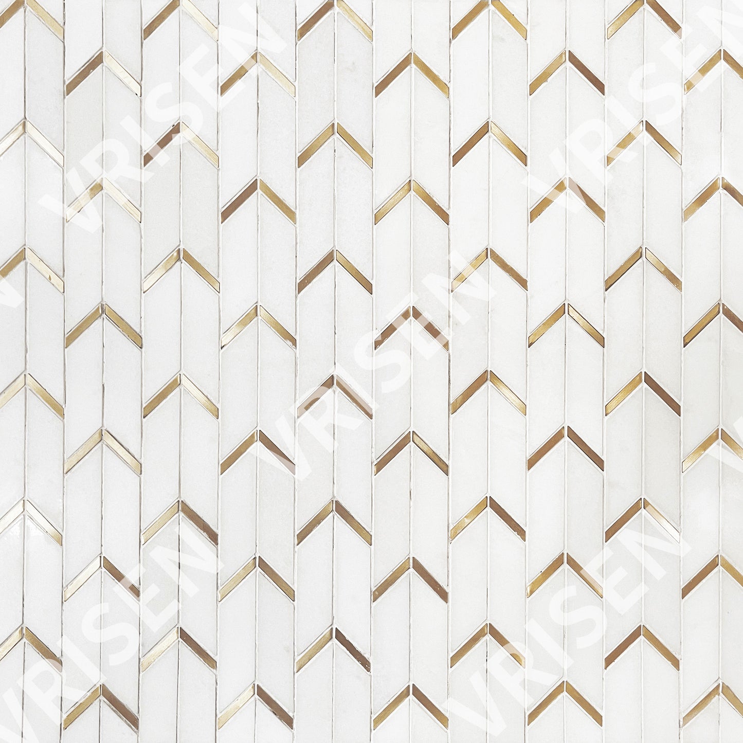 Dolomite White Marble with Gold Accents Waterjet Mosaic Arrow