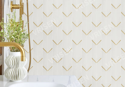 Dolomite White Marble with Gold Accents Waterjet Mosaic Arrow