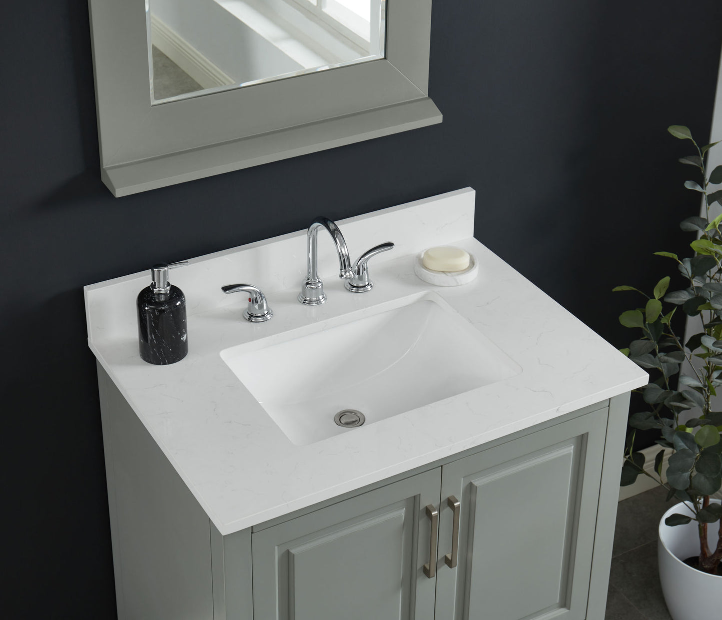 Carrara White Quartz Single Sink Bathroom Vanity Top