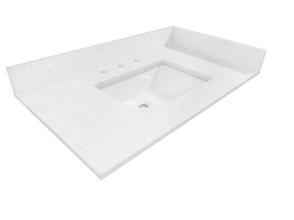 Carrara White Quartz Single Sink Bathroom Vanity Top