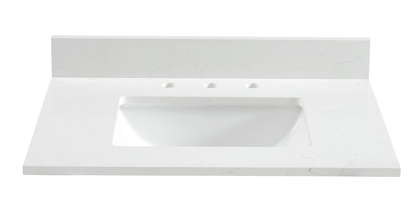 Carrara White Quartz Single Sink Bathroom Vanity Top